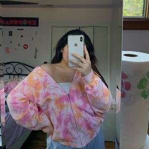 Handmade tie dye zip-up in tropical punch